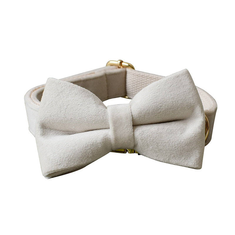 Milky White Velvet Dog Collar with Alloy Buckle