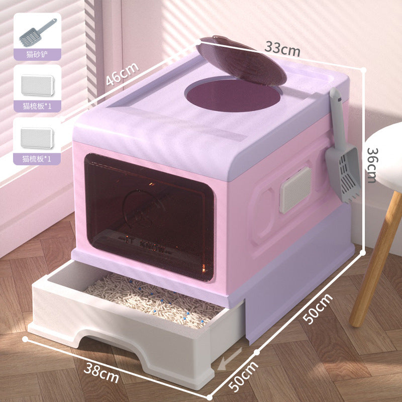 Large Enclosed Cat Litter Box with Door for Pets