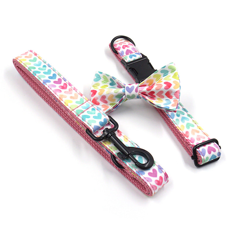 Pet Collar and Bow Tie Traction Rope Set