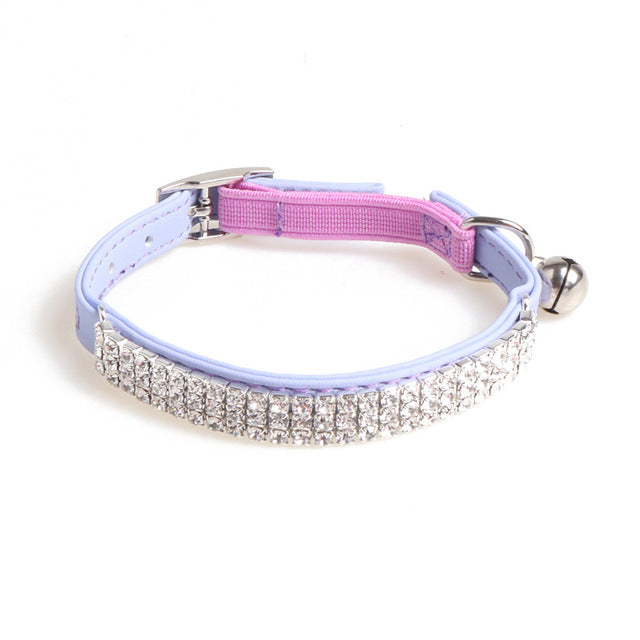 Adjustable PU Dog Collar with Water Diamond for Small Dogs