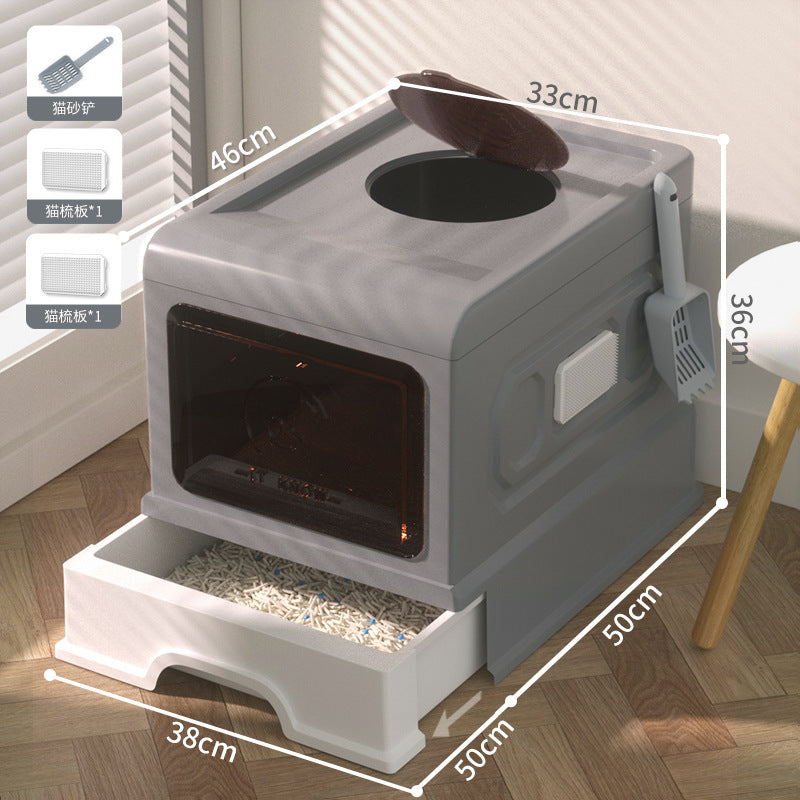 Large Enclosed Cat Litter Box with Door for Pets