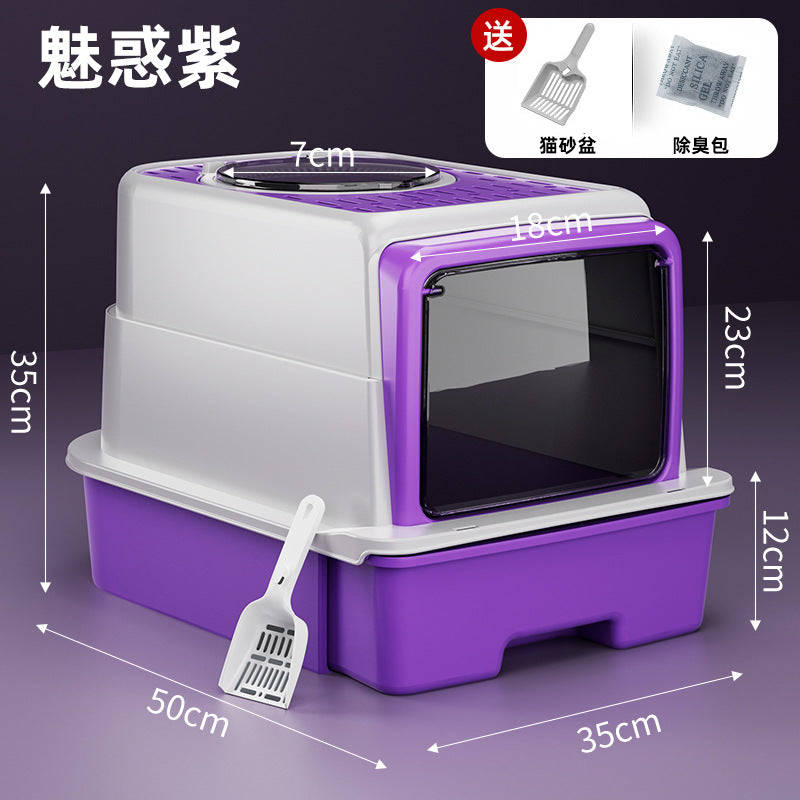 Extra Large Enclosed Cat Litter Box with Drawer System