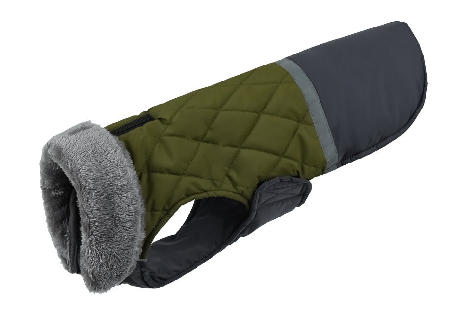 Waterproof Reversible Dog Coat with Fur Collar
