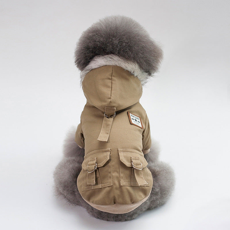 Stylish Military Dog Jacket with Hood and Pockets