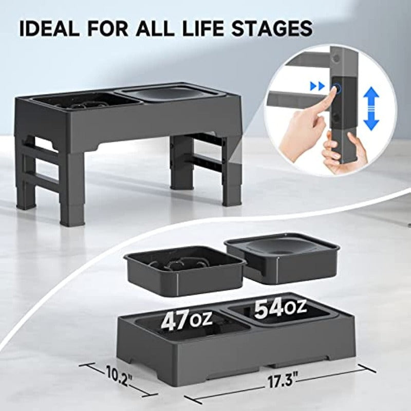 Adjustable Elevated Dog Bowl with Slow Feeder