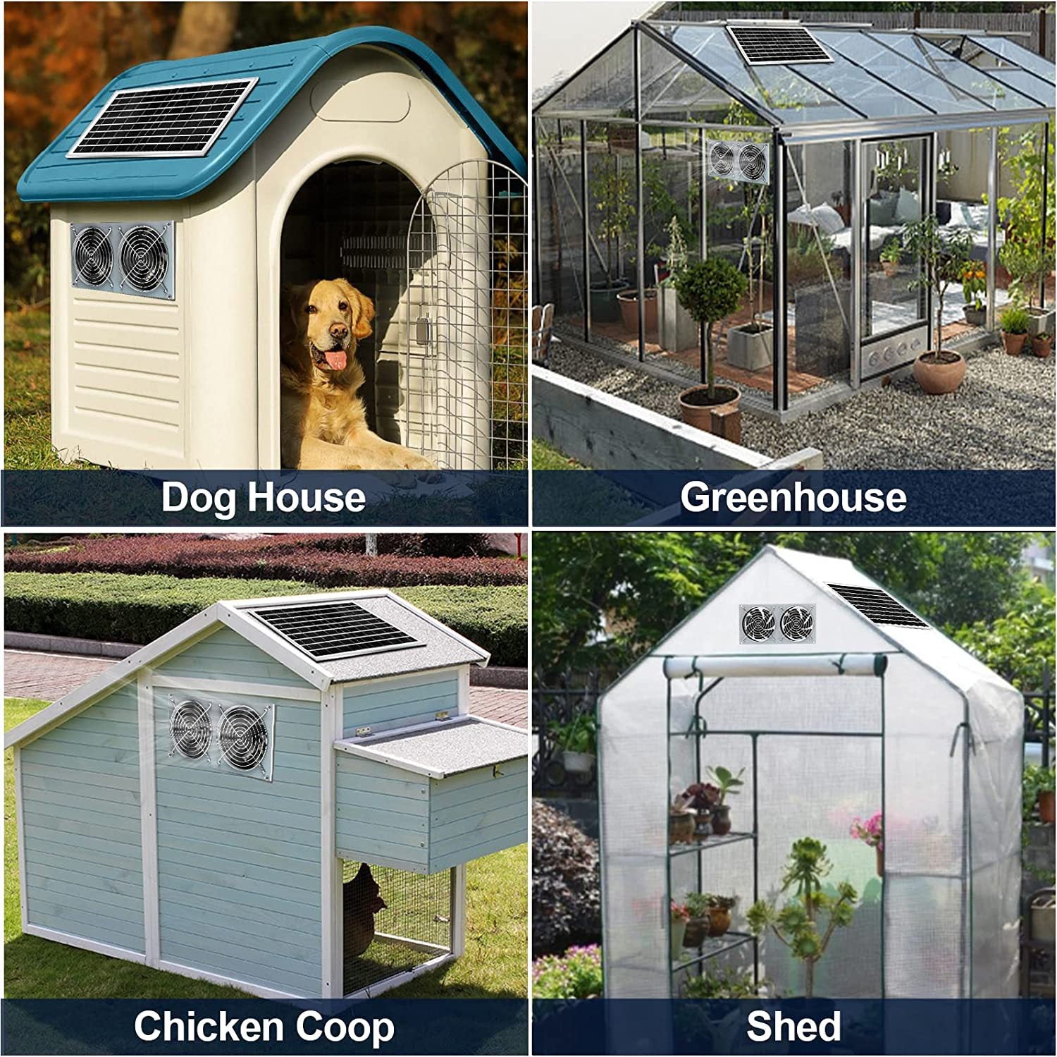 15W Solar Fan for Pet House with 2 DC Ventilators