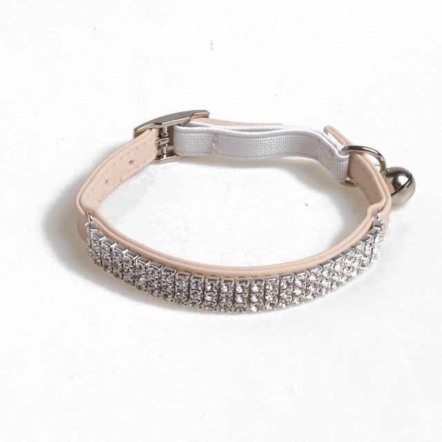Adjustable PU Dog Collar with Water Diamond for Small Dogs