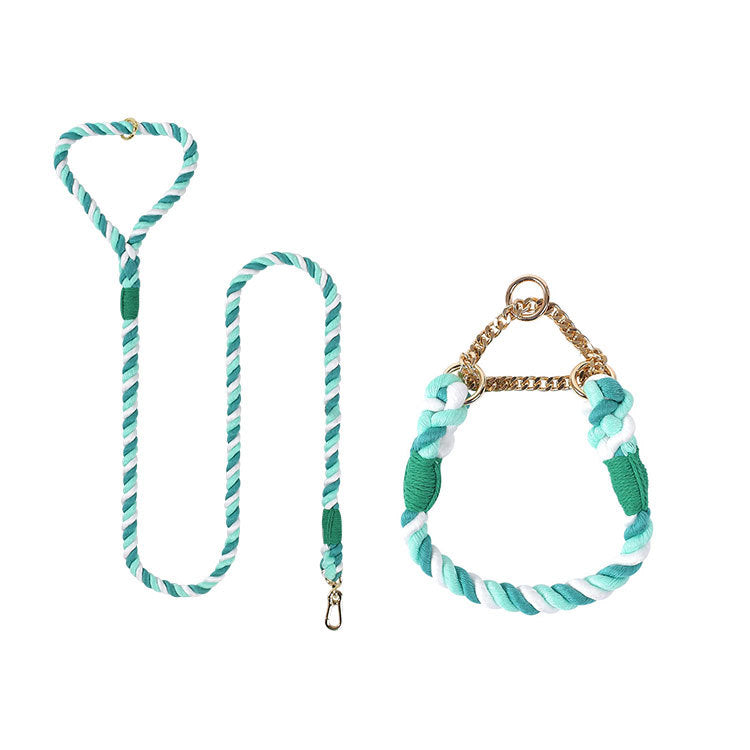 Woven Cotton Dog Leash and Collar Set