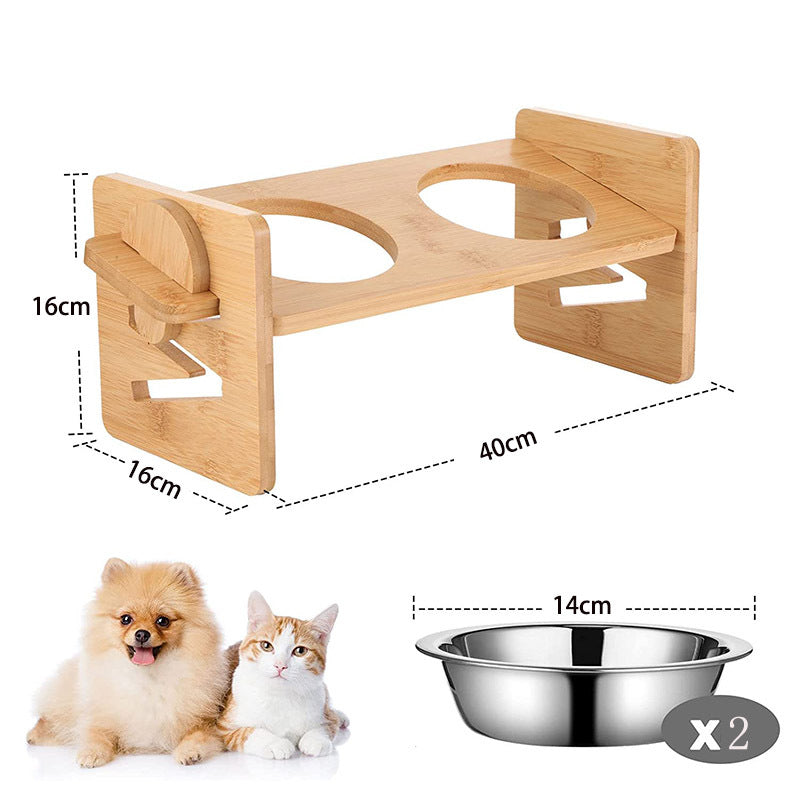 Bamboo Elevated Cat Bowl Stand with Dual Bowls