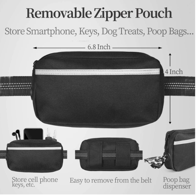 Reflective Hands-Free Dog Leash with Waist Pack
