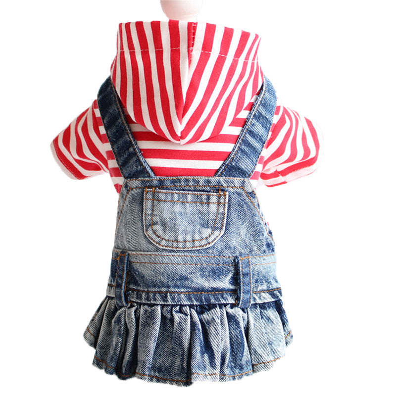 Teddy Puppy Dog Plaid Embroidered Denim Skirt