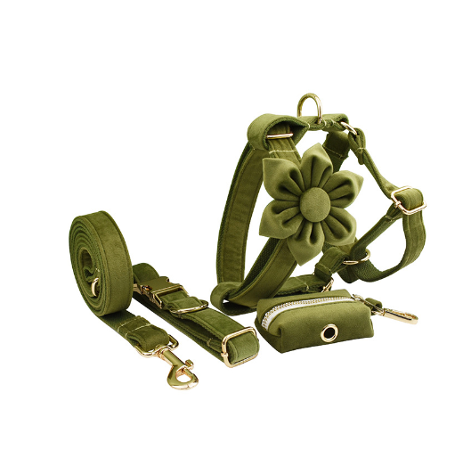 Velvet Fabric Dog Collar for Pets - Army Green