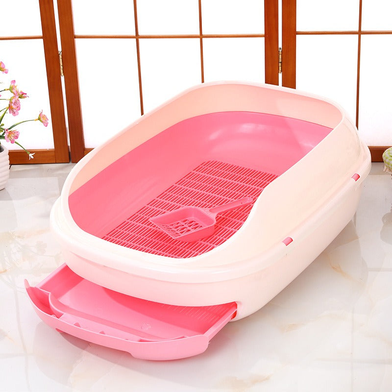 Semi-closed Grid Drawer Double Layer Litter Box