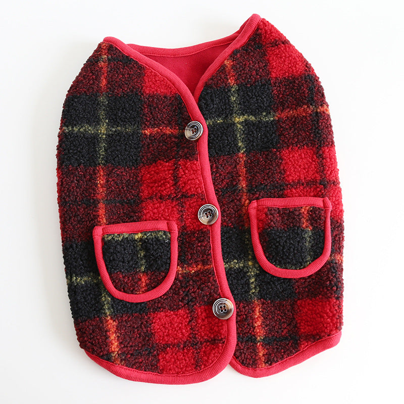 French Red Checkered Vest for Fat Dogs (Double Layer)
