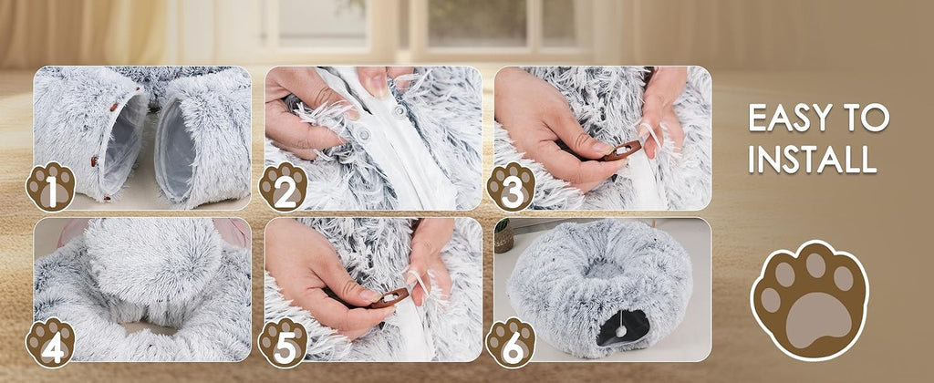 Cat Tunnel Bed with Washable Mat for Indoor Pets