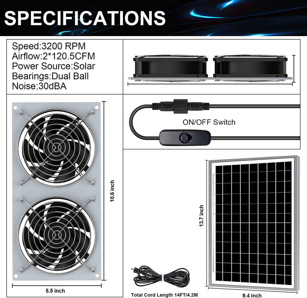 15W Solar Fan for Pet House with 2 DC Ventilators