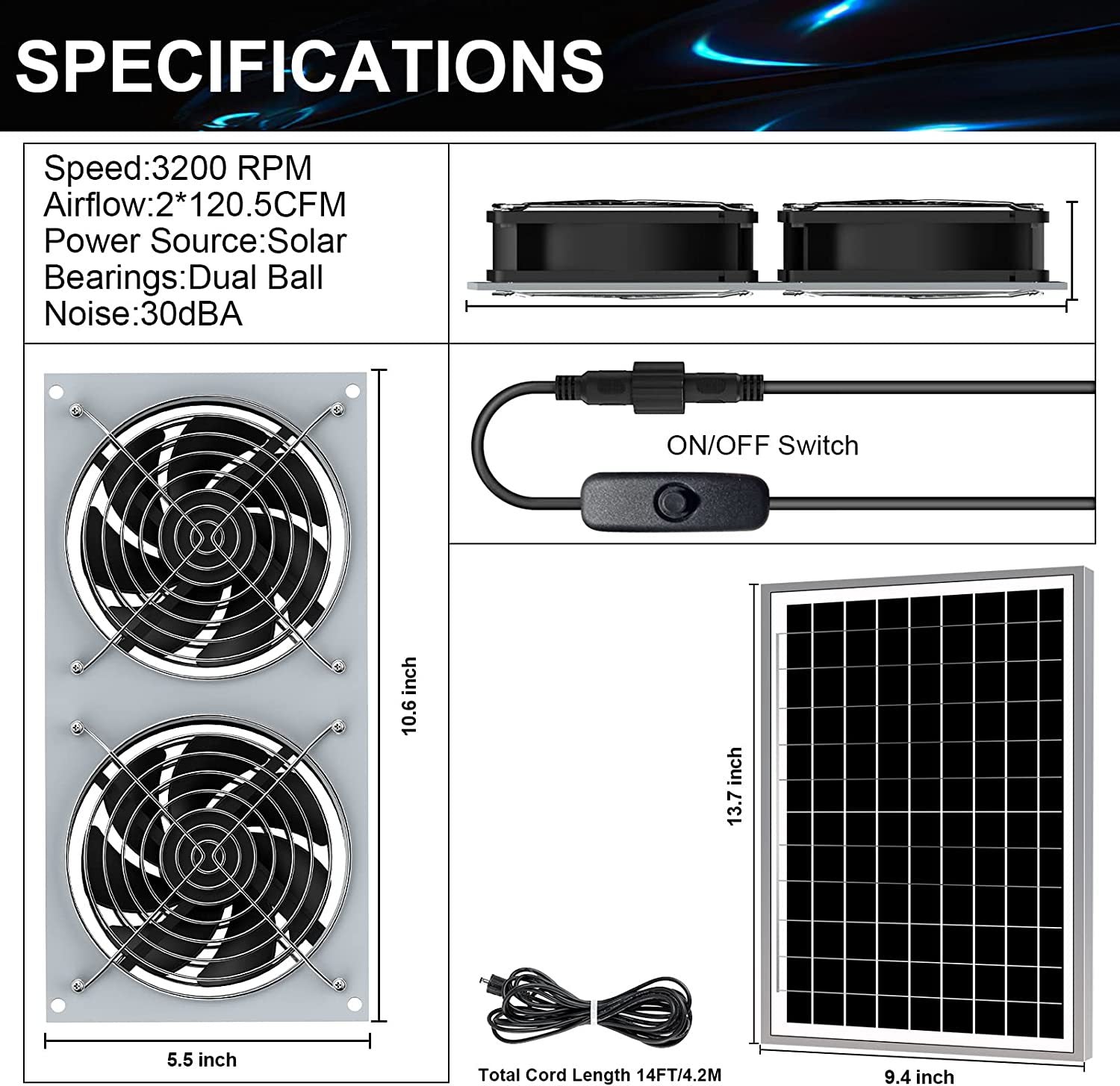 15W Solar Fan for Pet House with 2 DC Ventilators