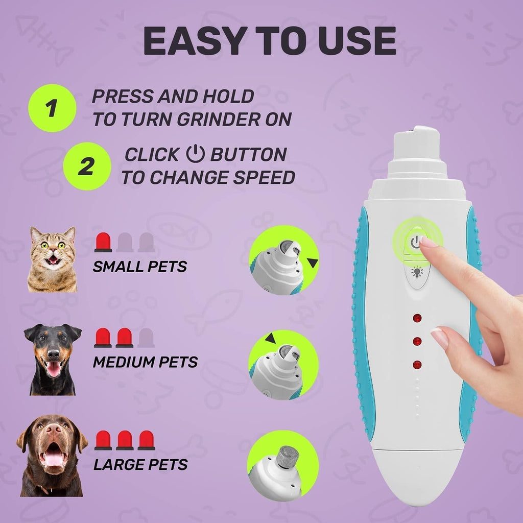 Dog Nail Grinder Blue Low Noise Vibration 3 Speed with USB for All Dog Cat Sizes