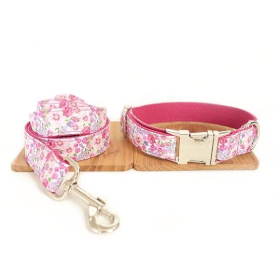 Pink Classic Dog Collar and Leash Set