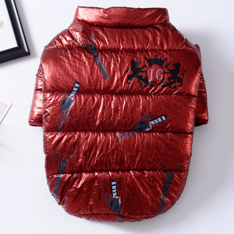 Bright Leather Zipper 2-Sided Cotton Dog Coat