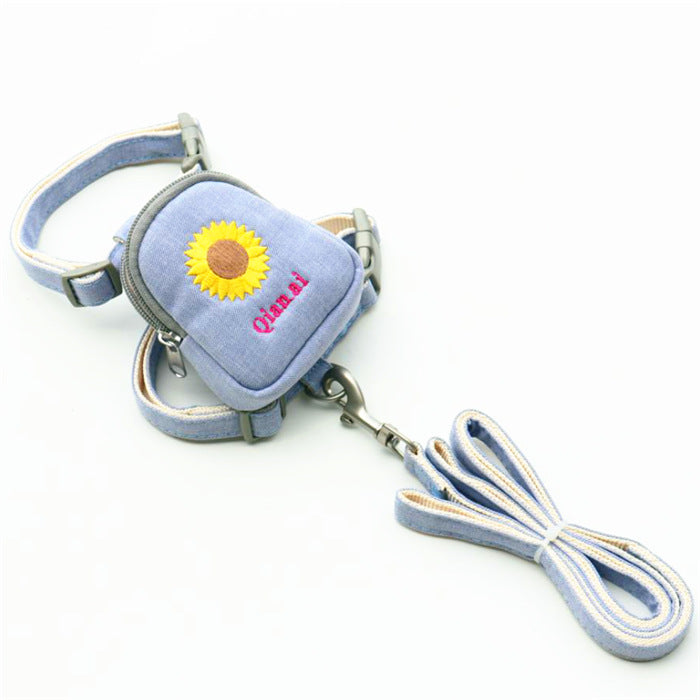 Korean Embroidered Pet Backpack with Leash and Strap