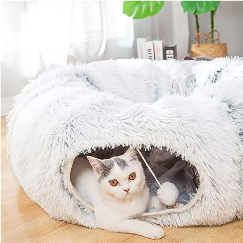 Plush Foldable Cat Tunnel Bed