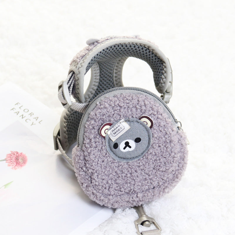 Cute Fleece Pet Backpack with Chest Strap and Leash