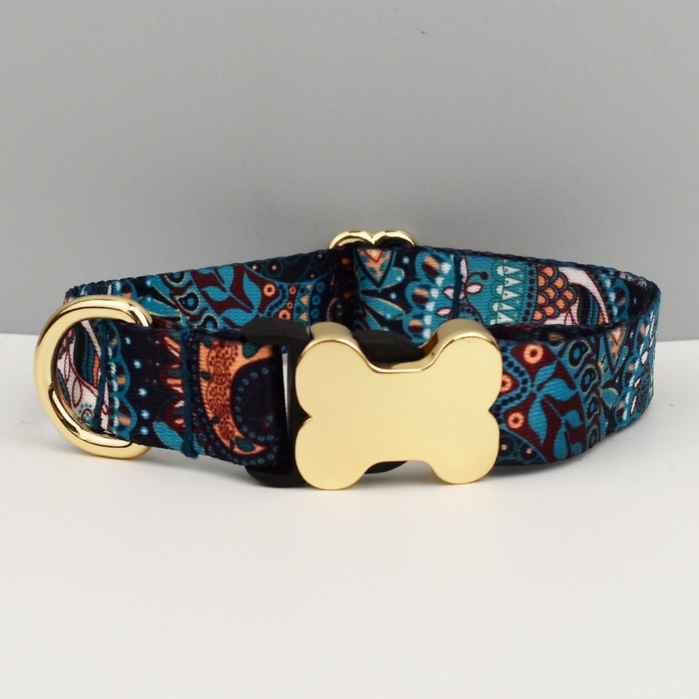 Ethnic Webbing Bone Buckle Pet Collar