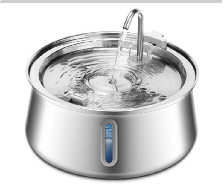 All Stainless Steel Pet Water Dispenser - Large Capacity Round Runway Style