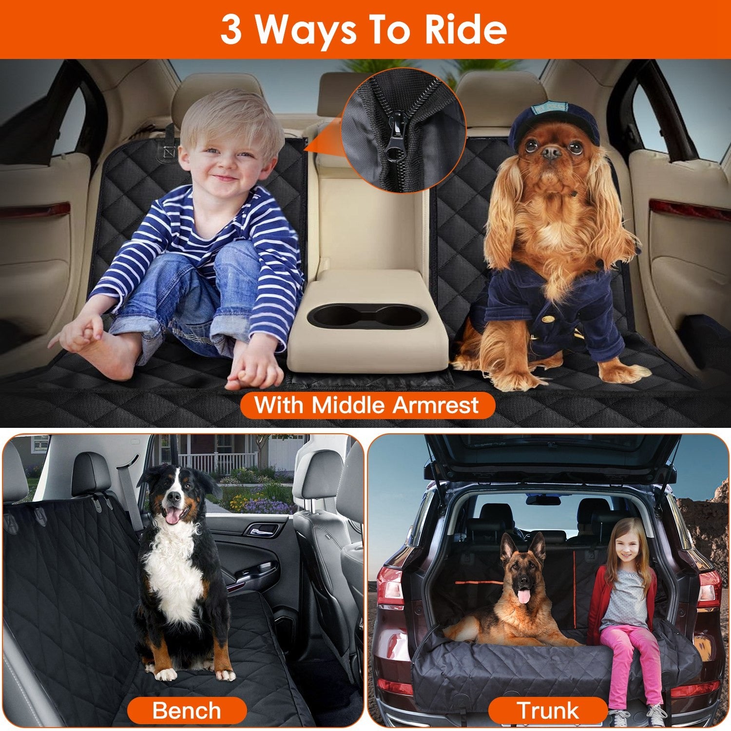 Waterproof Dog Back Seat Cover with Seat Belt
