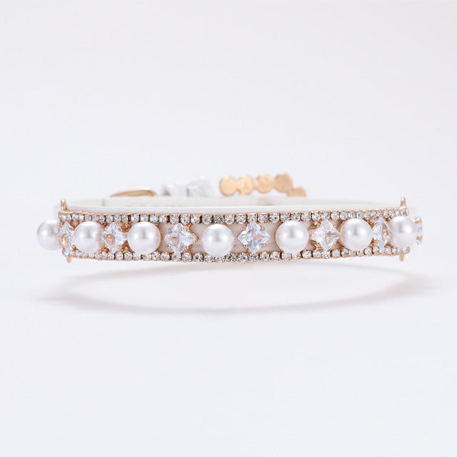Adjustable Pearl Cat and Dog Collar with Traction Rope