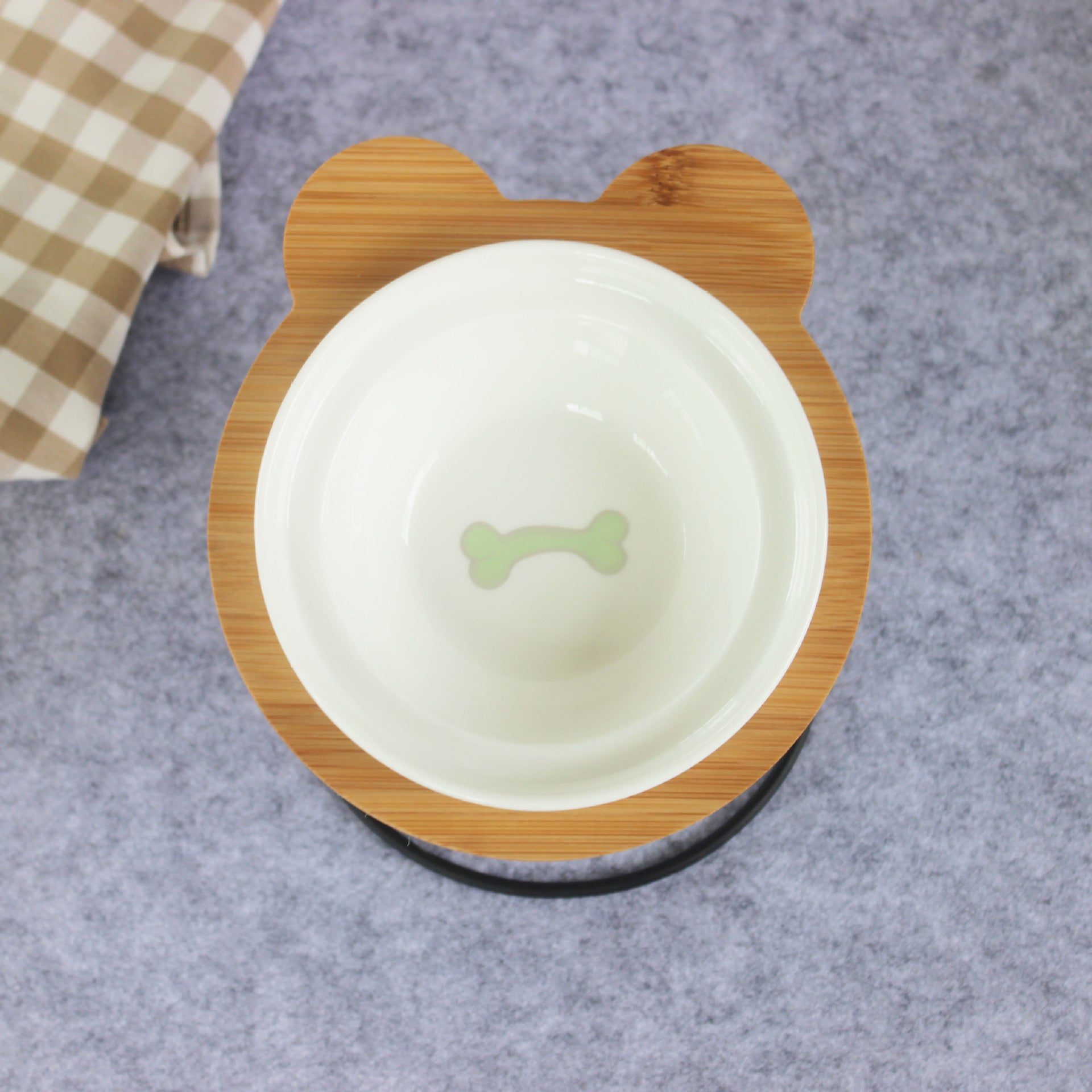 Ceramic Double Cat Bowl with Wooden Stand for Pets