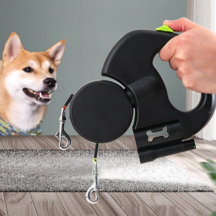 Retractable Dual Dog Leash with Light, 360° Swivel